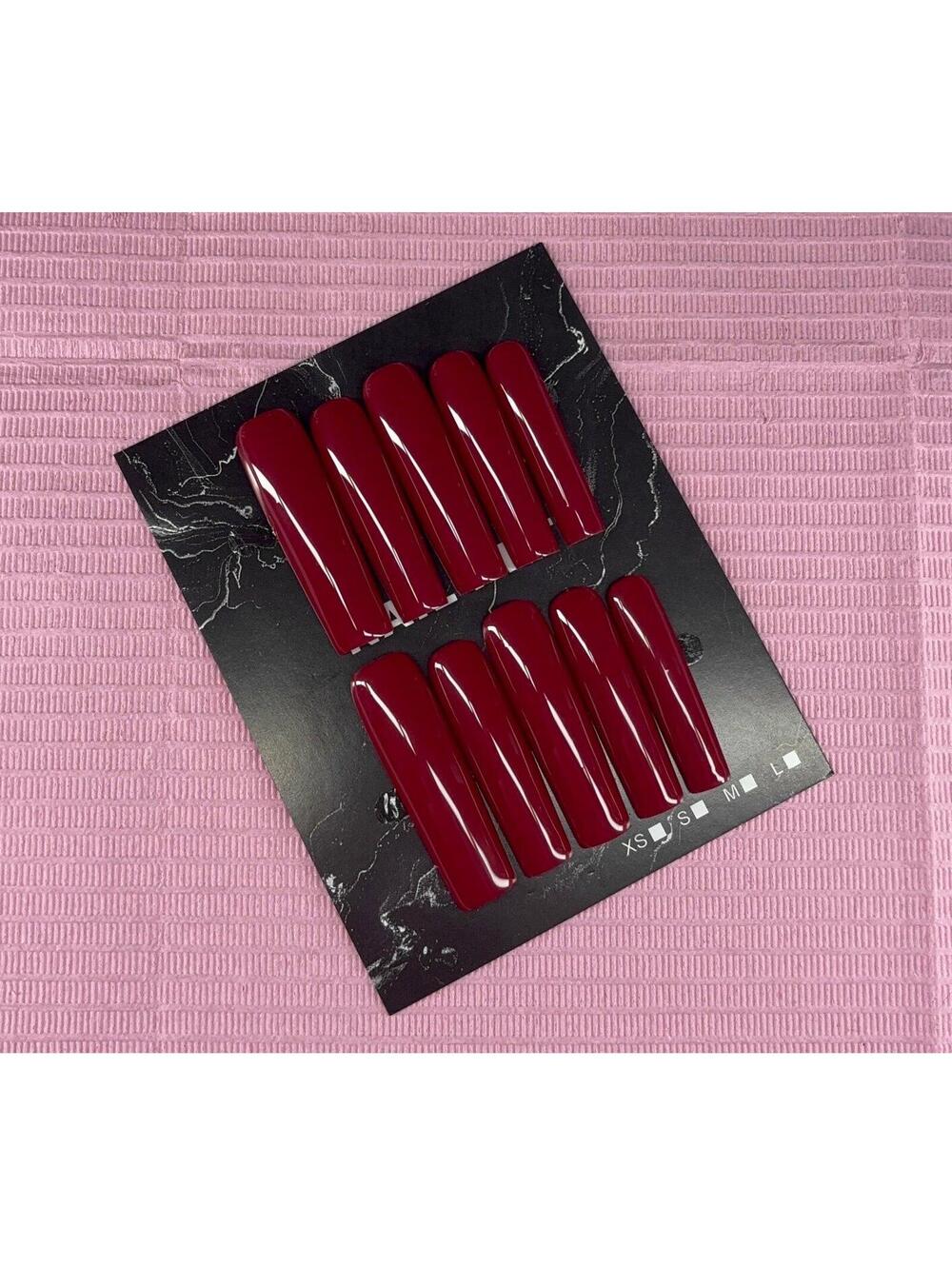 Extra long square Press on nails solid color gel handmade